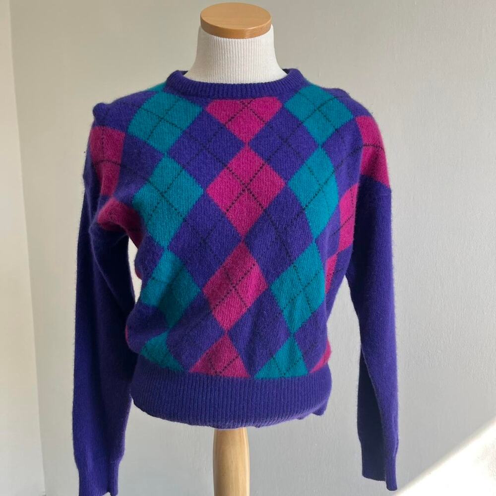 Bright wool blend argyle sweater